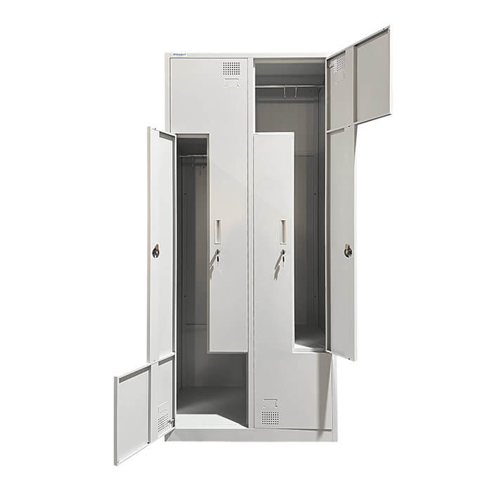 Metalinė persirengimo spintelė keturvietė, dviejų lygių, L formos Rehalt Systems 1800 x 800 x 500 3