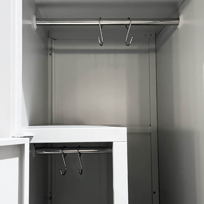 Metalinė persirengimo spintelė šešiavietė, dviejų lygių, L formos Rehalt Systems 1800 x 1200 x 500 4