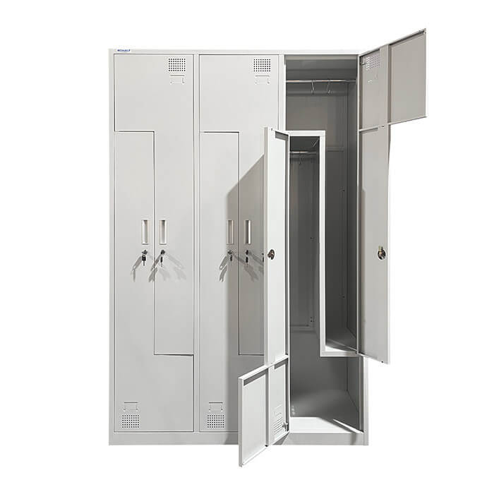 Metalinė persirengimo spintelė šešiavietė, dviejų lygių, L formos Rehalt Systems 1800 x 1200 x 500 3