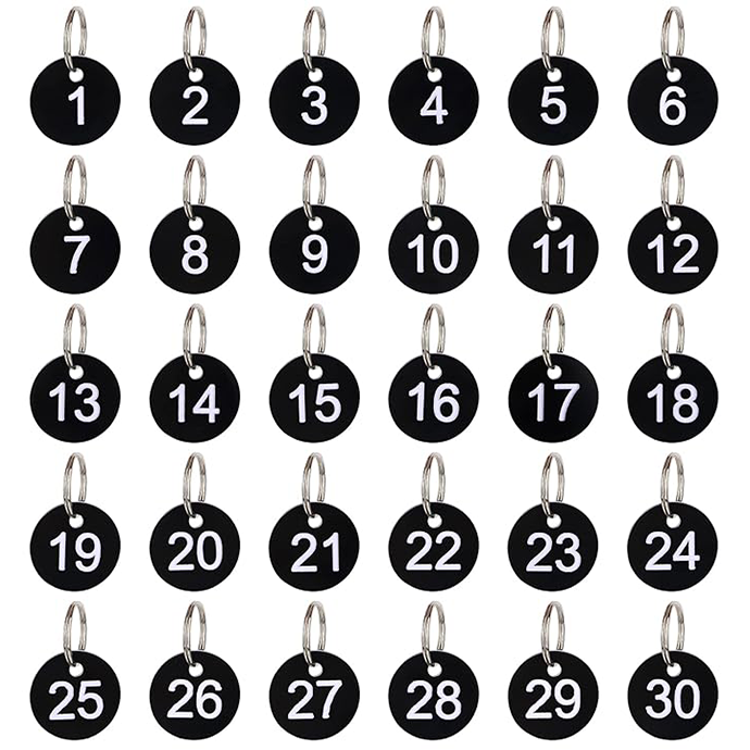 Pakabukai raktams su numeriais (nuo 1 iki 50)