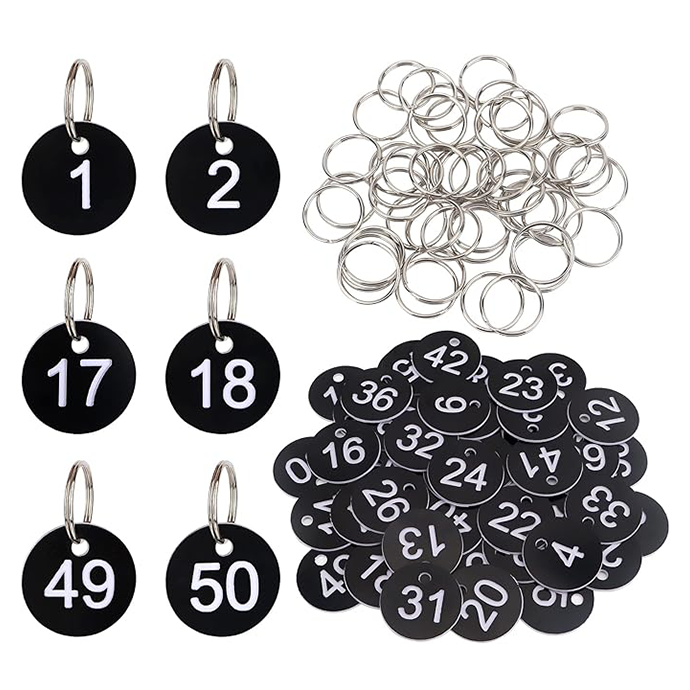 Pakabukai raktams su numeriais (nuo 1 iki 50)