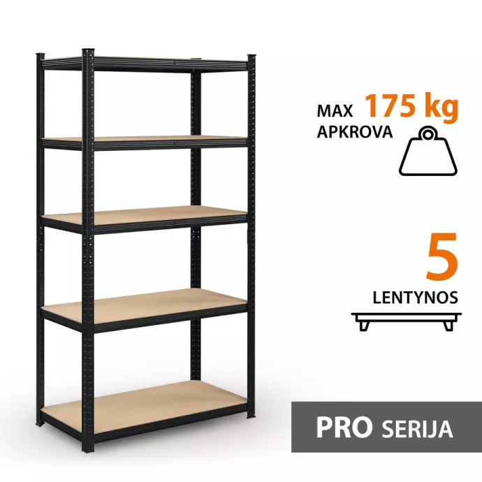 Sandėliavimo lentynos stelažai 180x90x40 PRO Juoda (2 vnt)