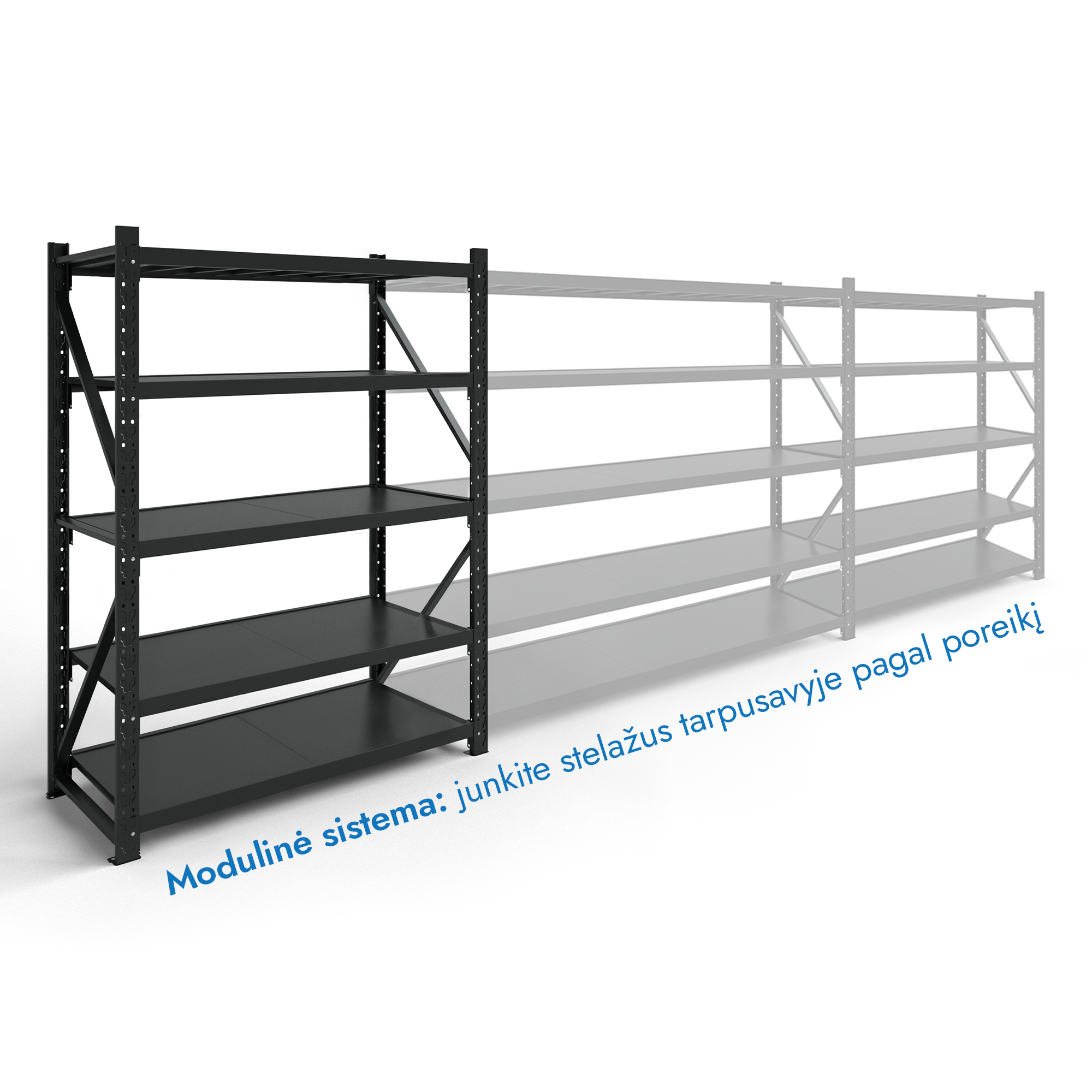 Stelažas 2000x1500x500 penkių lentynų Rehalt Systems bazinė dalis 5